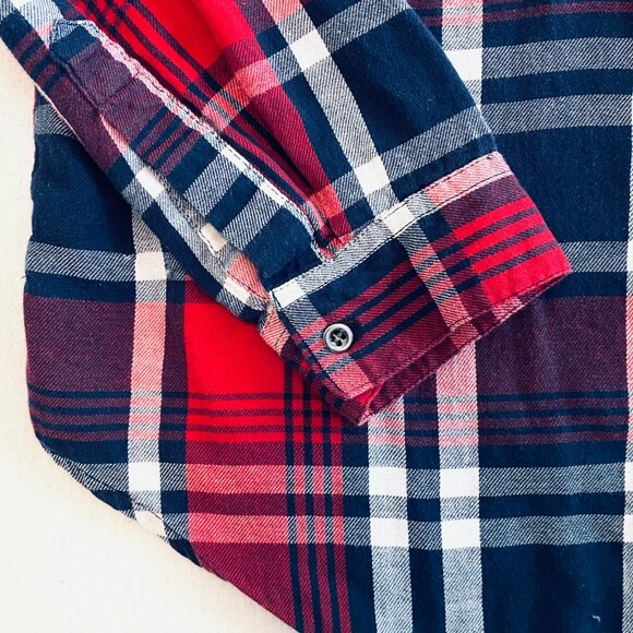 Cotton On shirt Women's Extra Small red navy plaid button down boyfriend - Picture 7 of 8